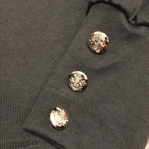 Olive Knit Off Shoulder Cold Sholder Sweater With Heraldry Buttons - Picture 8 of 15